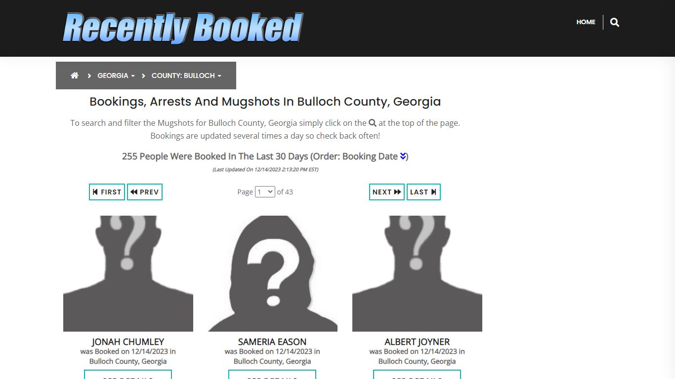 Recent bookings, Arrests, Mugshots in Bulloch County, Georgia